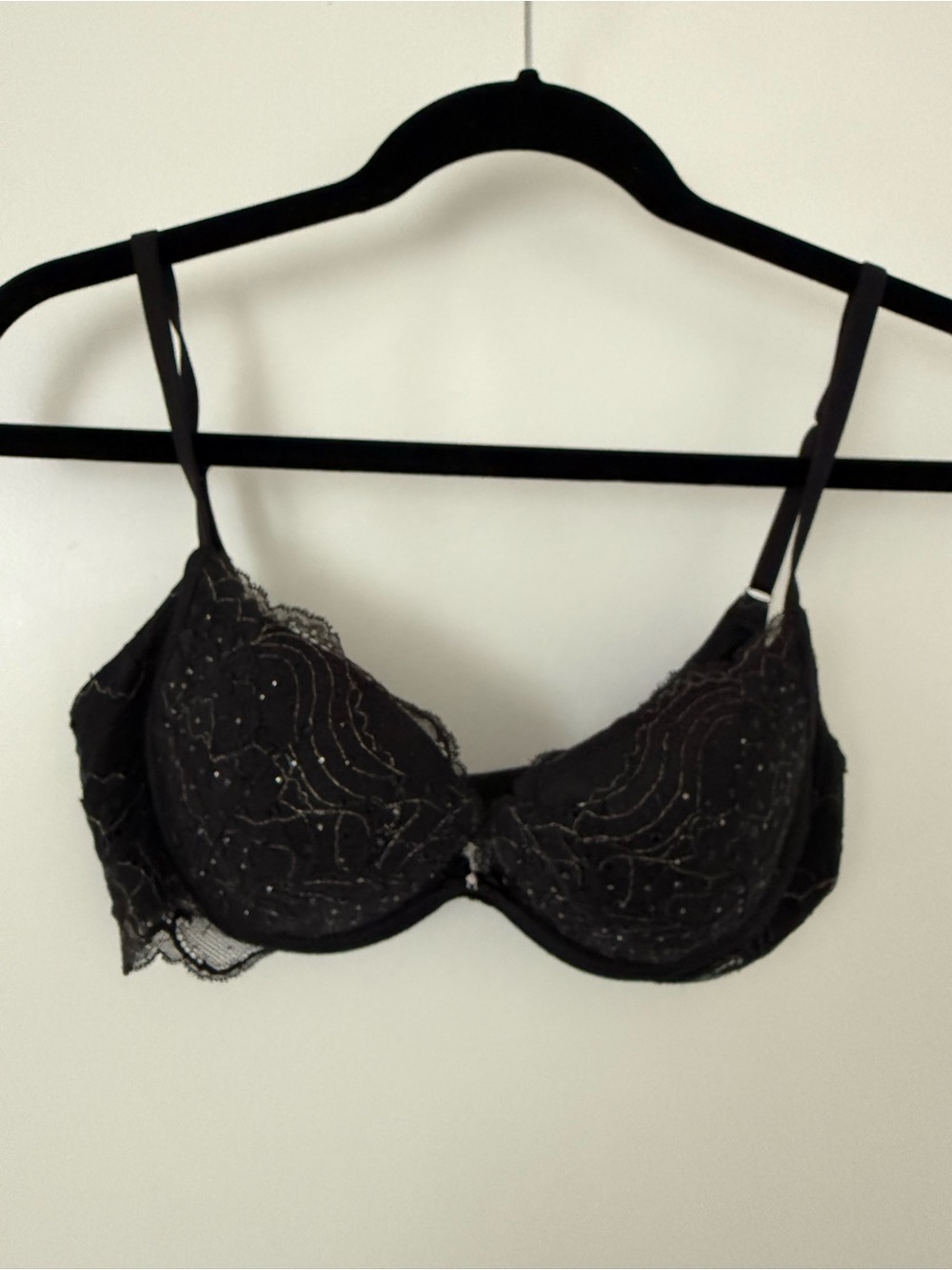 Victoria's Secret Black Lace Underwire Bra with Metallic Thread